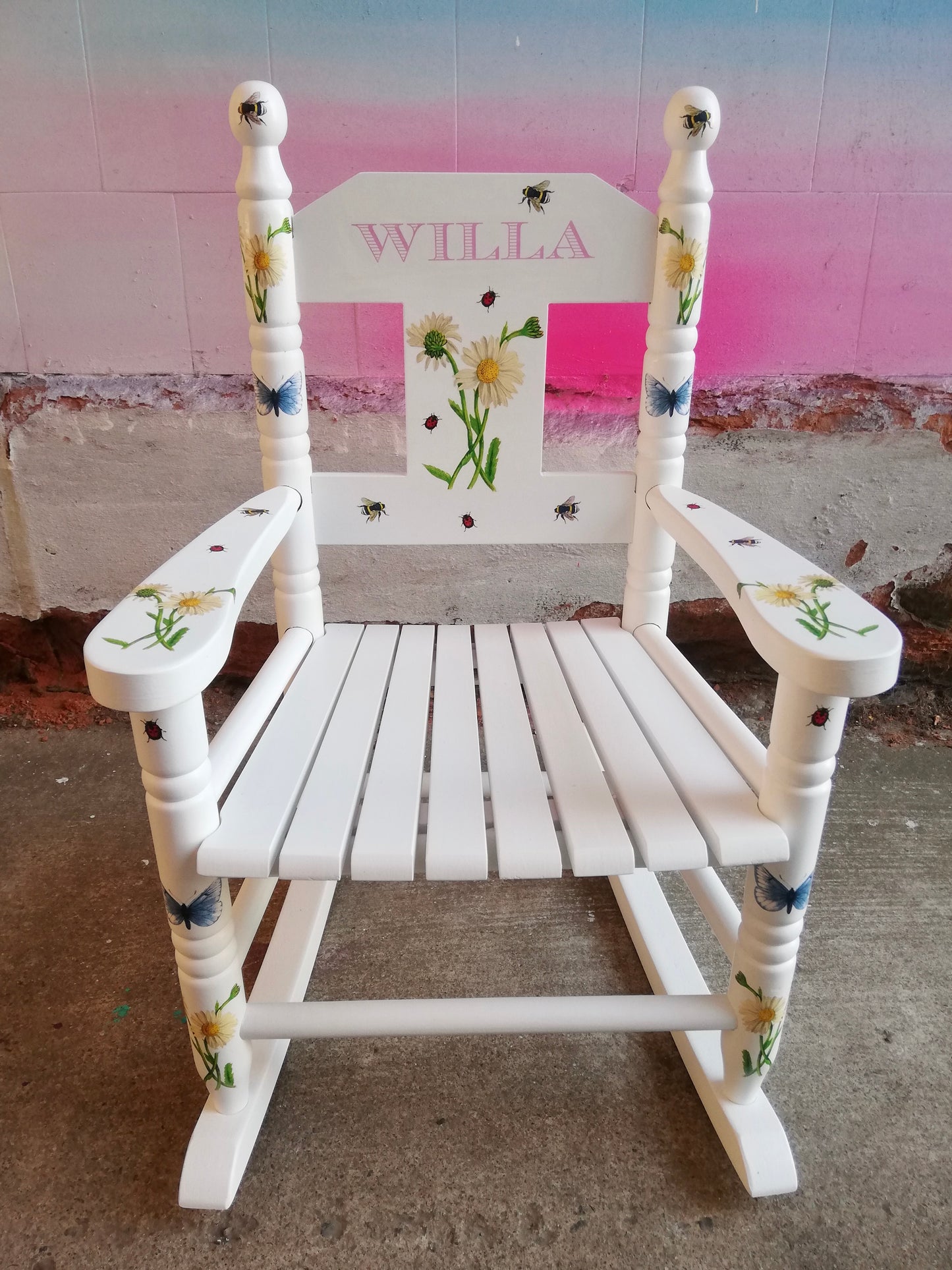 Personalised children's rocking chair - Bees and Butterfly Theme - made to order