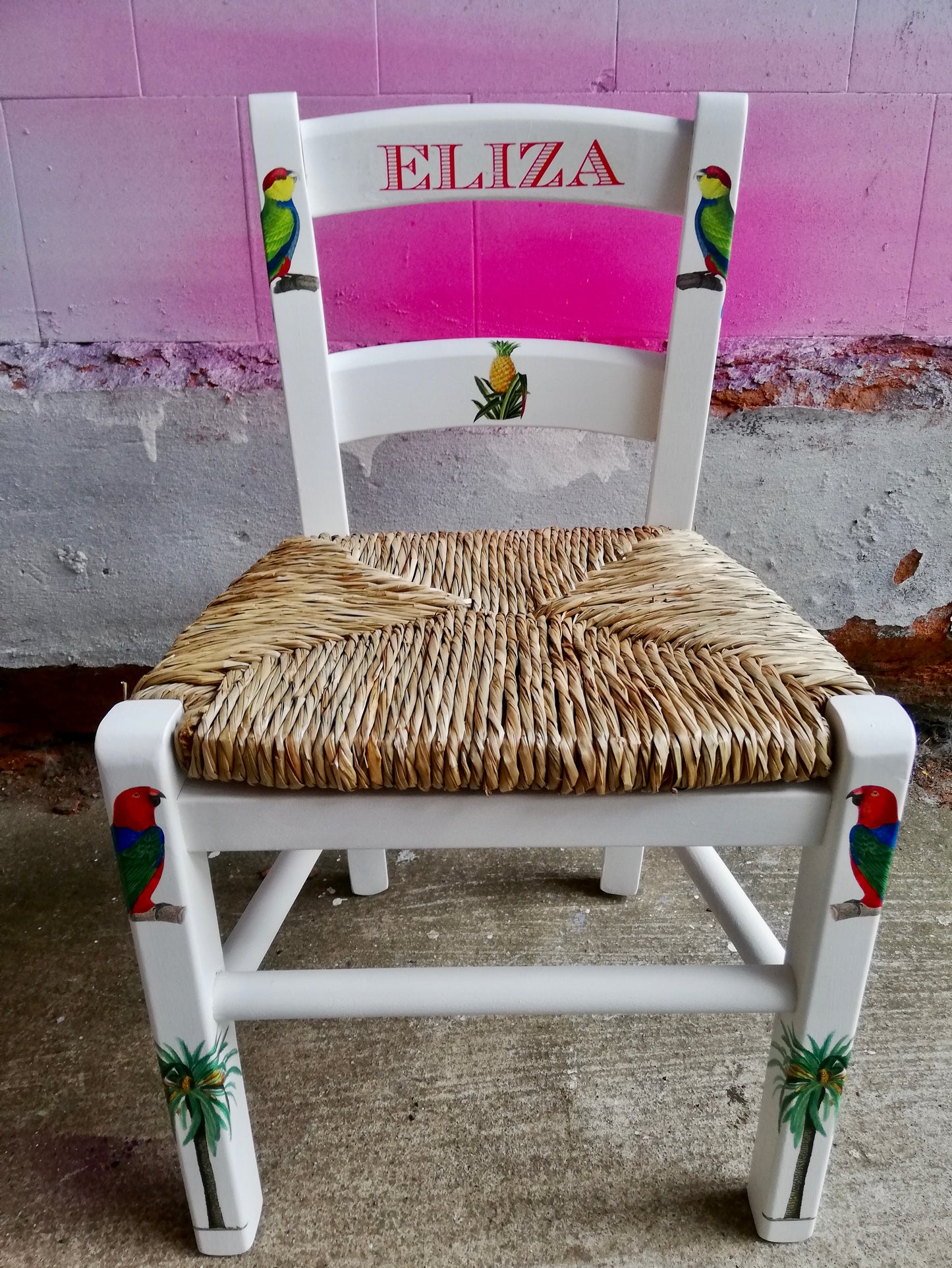 Rush seat personalised children's chair - Tropical theme - made to order