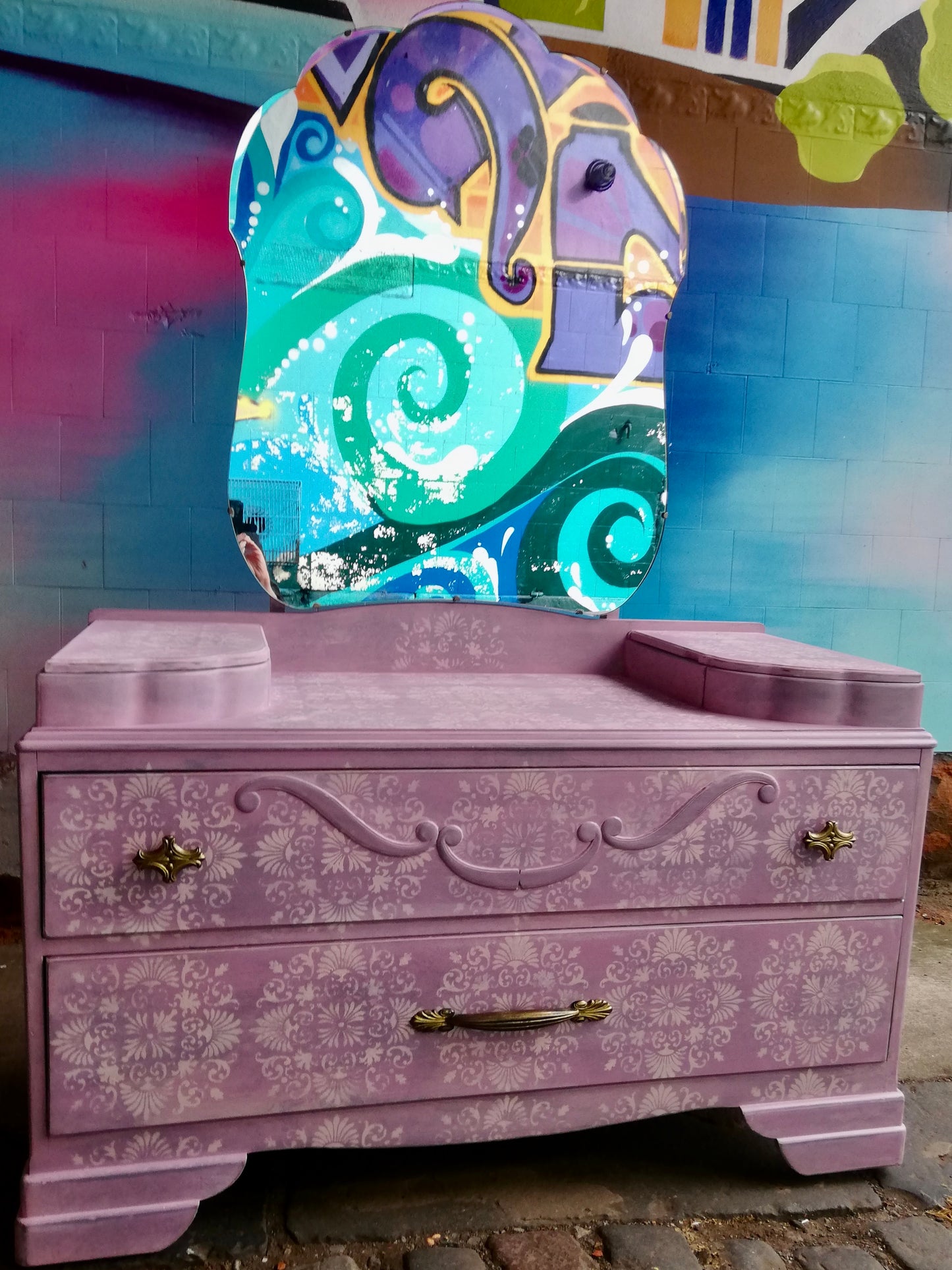 Commission for Iona Vintage dressing table painted in Mason Dixon Gray and layers of Annie Sloan chalk paint
