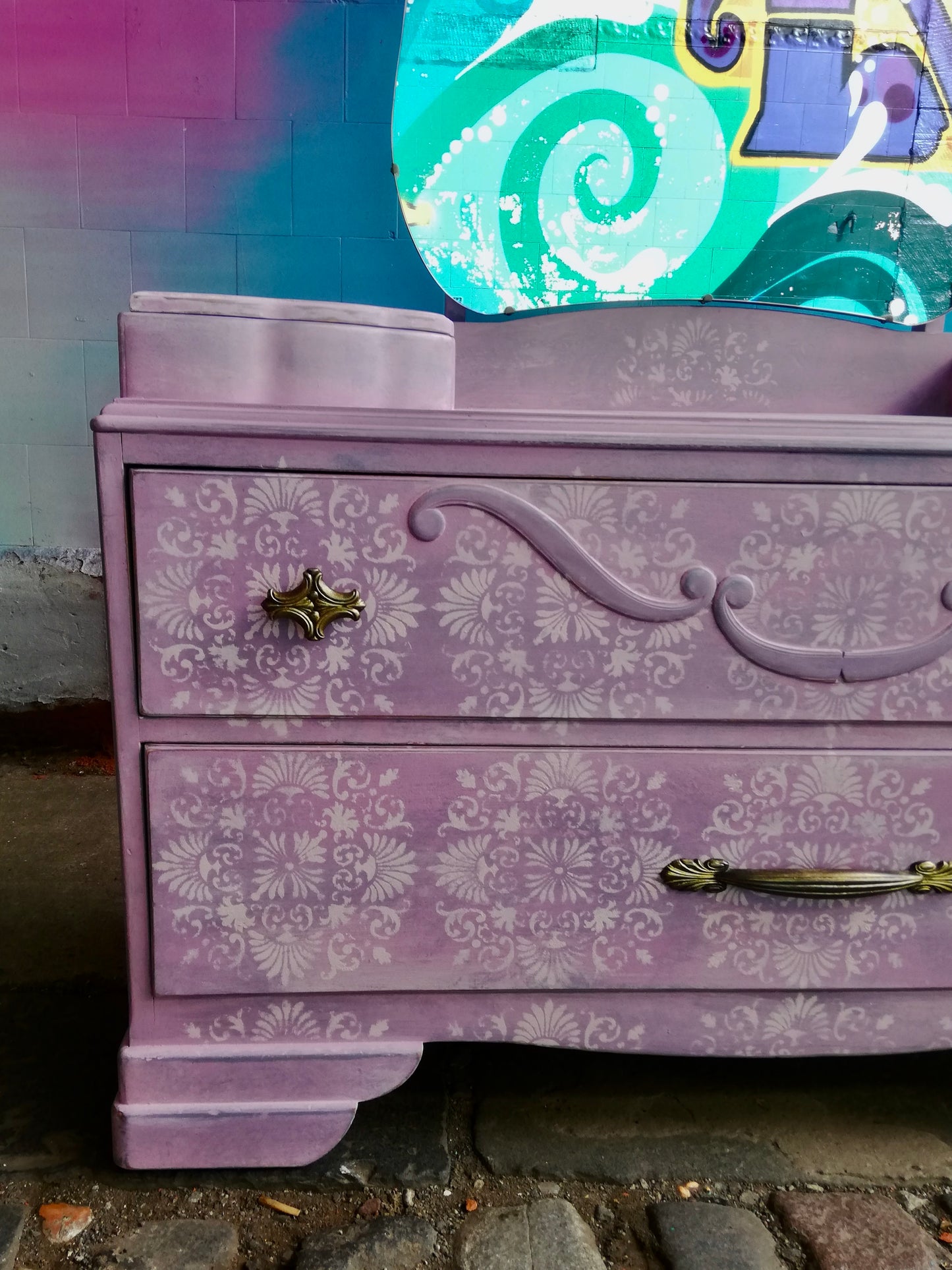 Commission for Iona Vintage dressing table painted in Mason Dixon Gray and layers of Annie Sloan chalk paint
