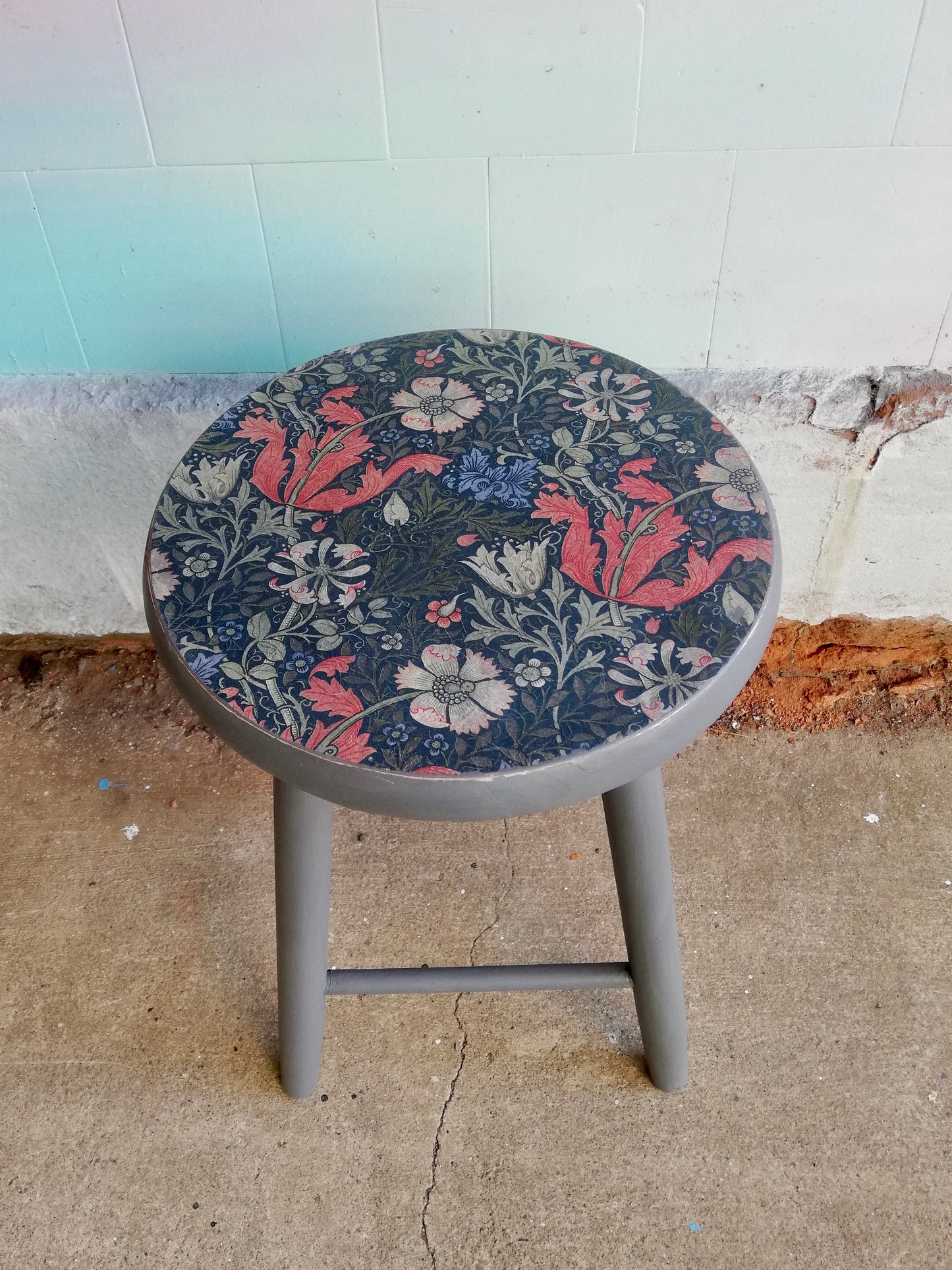 Vintage round decoupaged stool