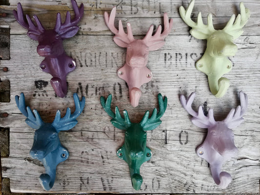 Large metal stag head wall hooks