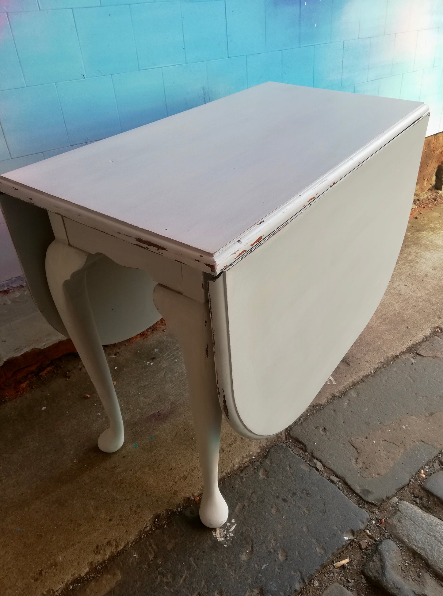 Commission for Joanne Large Vintage drop-leaf table painted in layers of Milk Paint