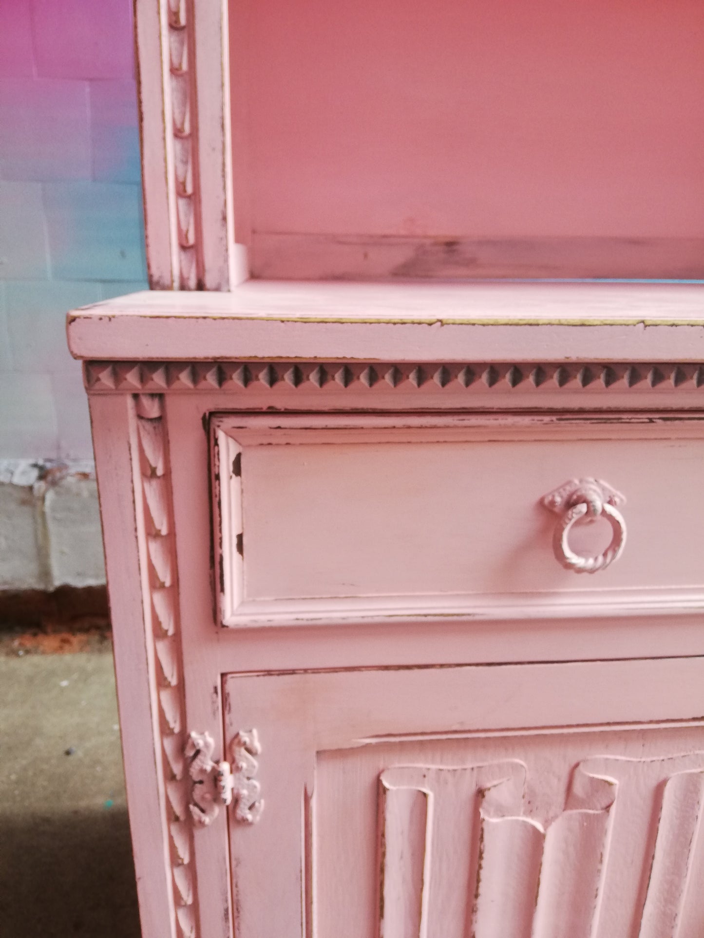 Vintage dresser painted in pink milk paint