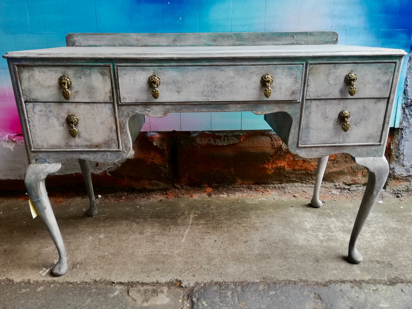 Vintage dressing table / desk painted in layers of beautiful Patina in grey, taupe and Florence By Annie Sloan