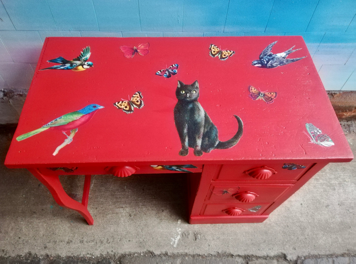 Reserved for Chantal Vintage children's red painted writing desk