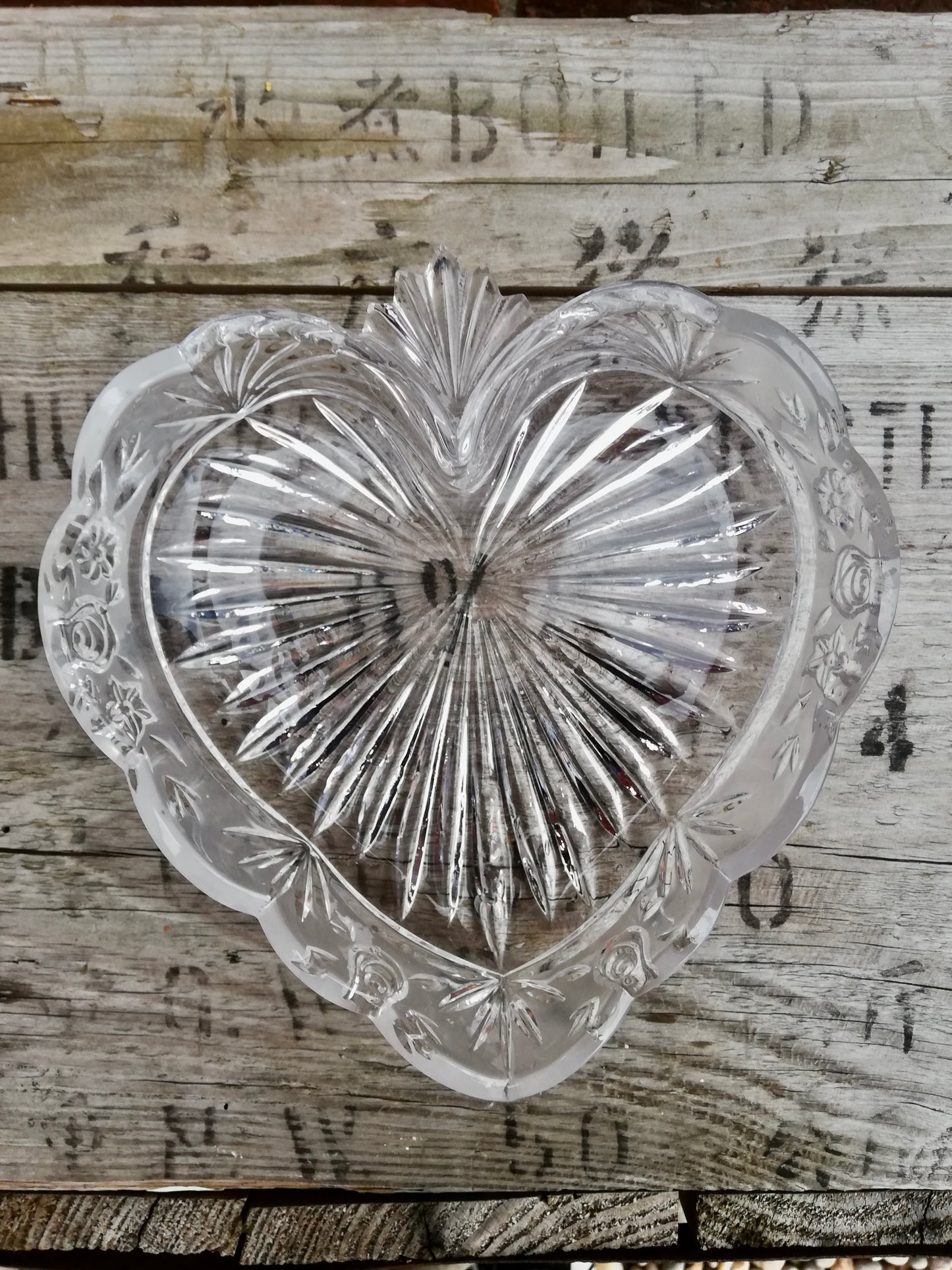 Beautiful cut glass heart shaped dish
