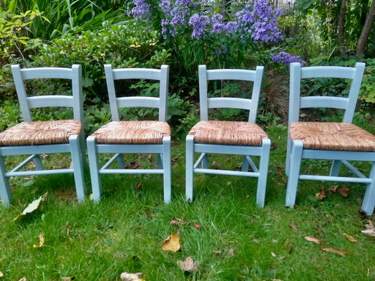 Commission for Florence 4 painted children's rush seat chairs