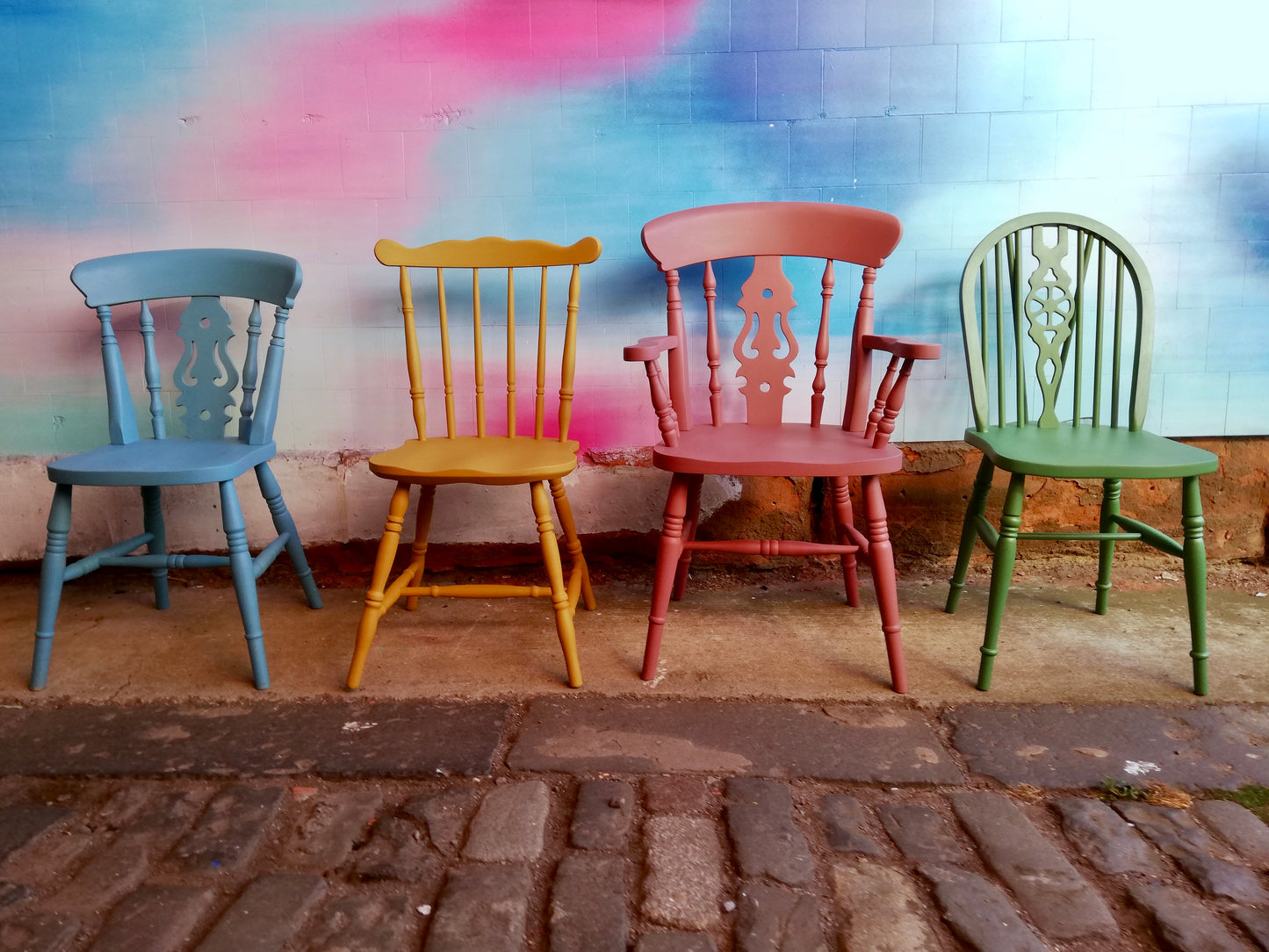 Handpainted Mismatch vintage dining chairs