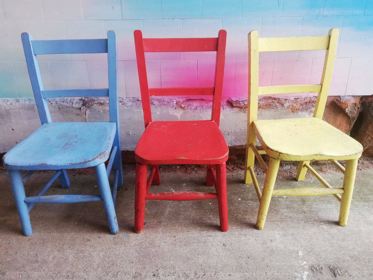 Vintage painted children's school chairs