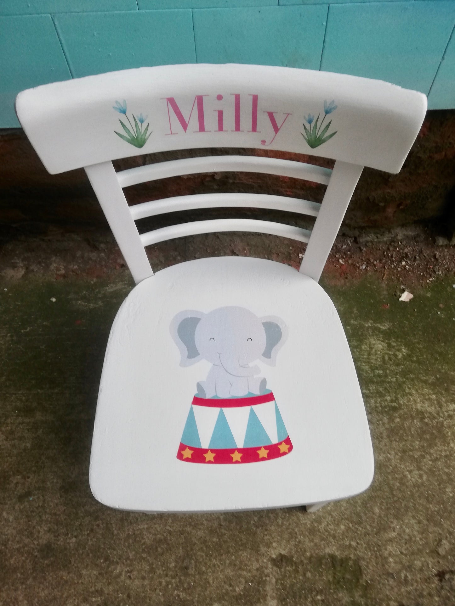 Personalised child's chair for Hannah with elephant design