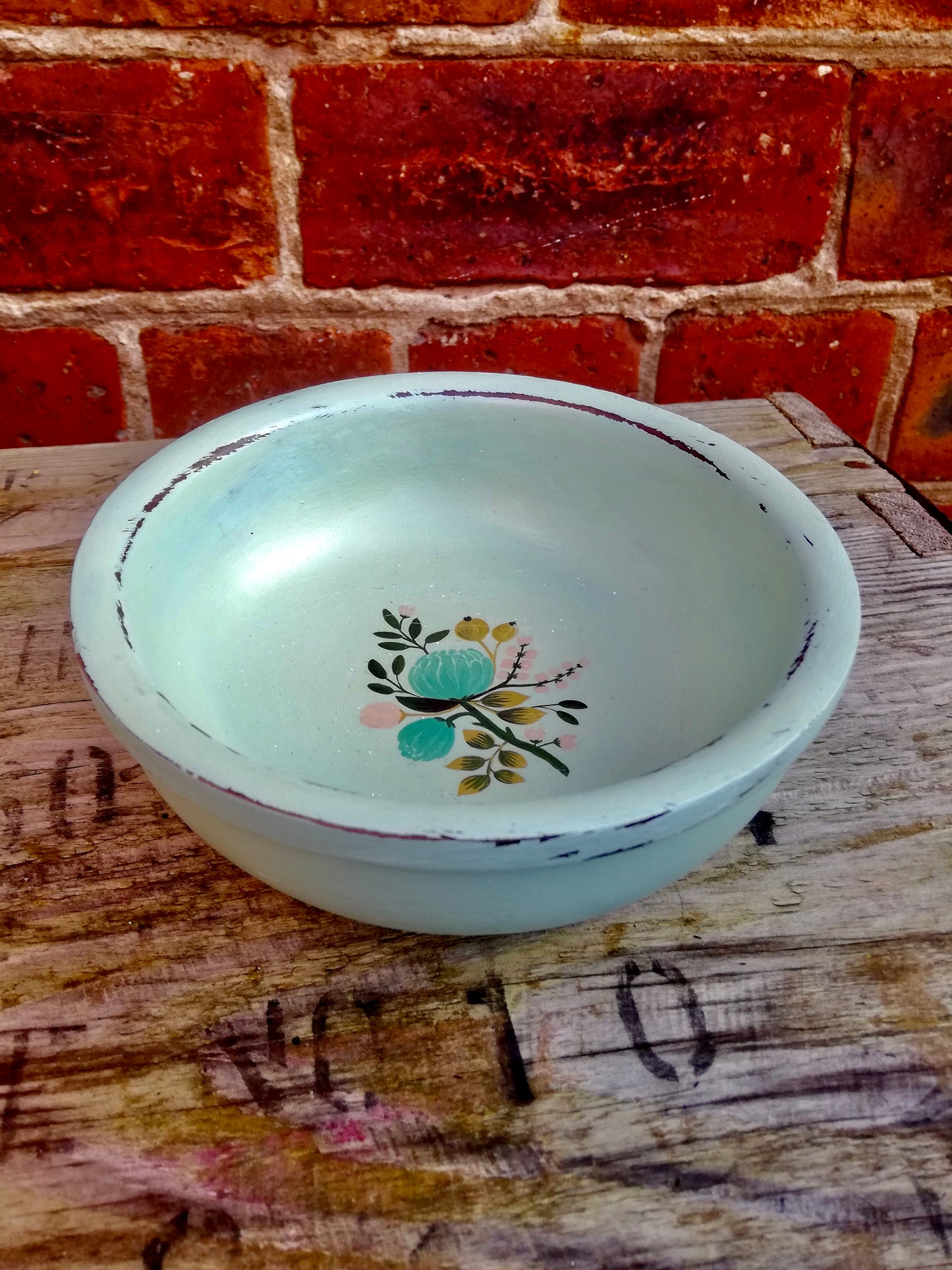 Painted decorative wooden bowl/ trinket dish