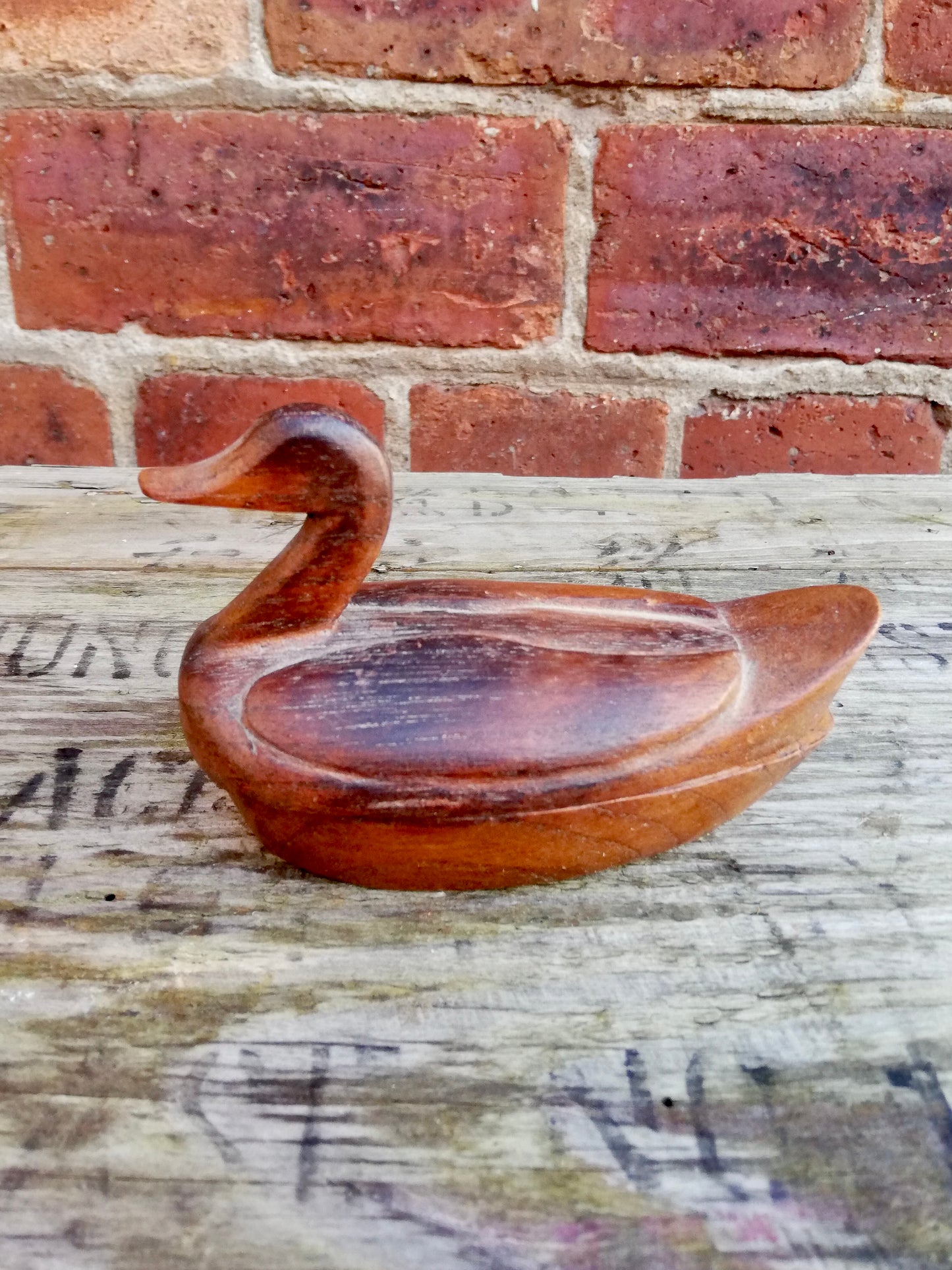vintage wooden duck lidded dish