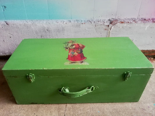 Vintage wooden lidded  Christmas Eve Box painted in green milk paint