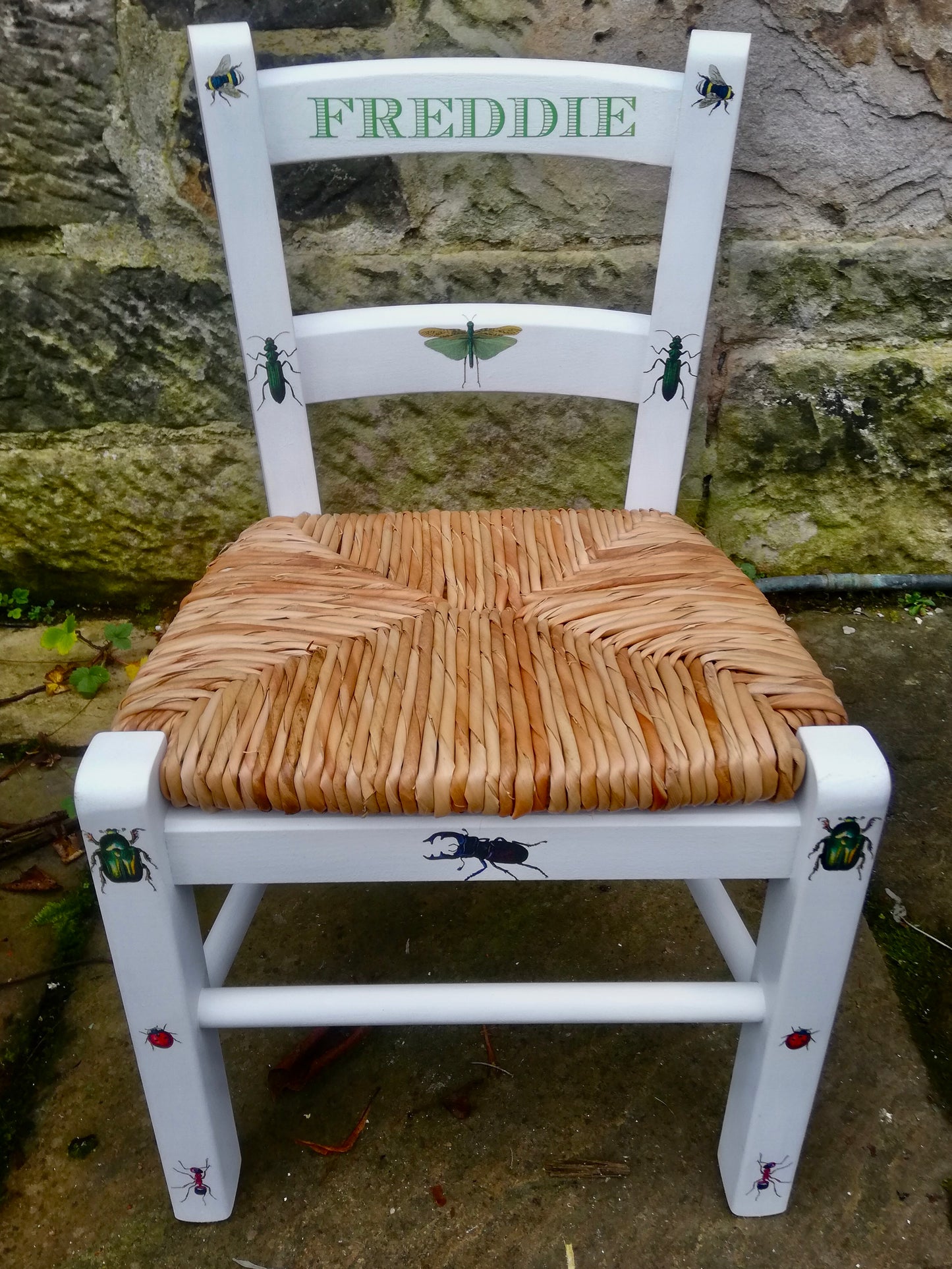 Rush seat personalised children's chair - Bug Life theme - made to order