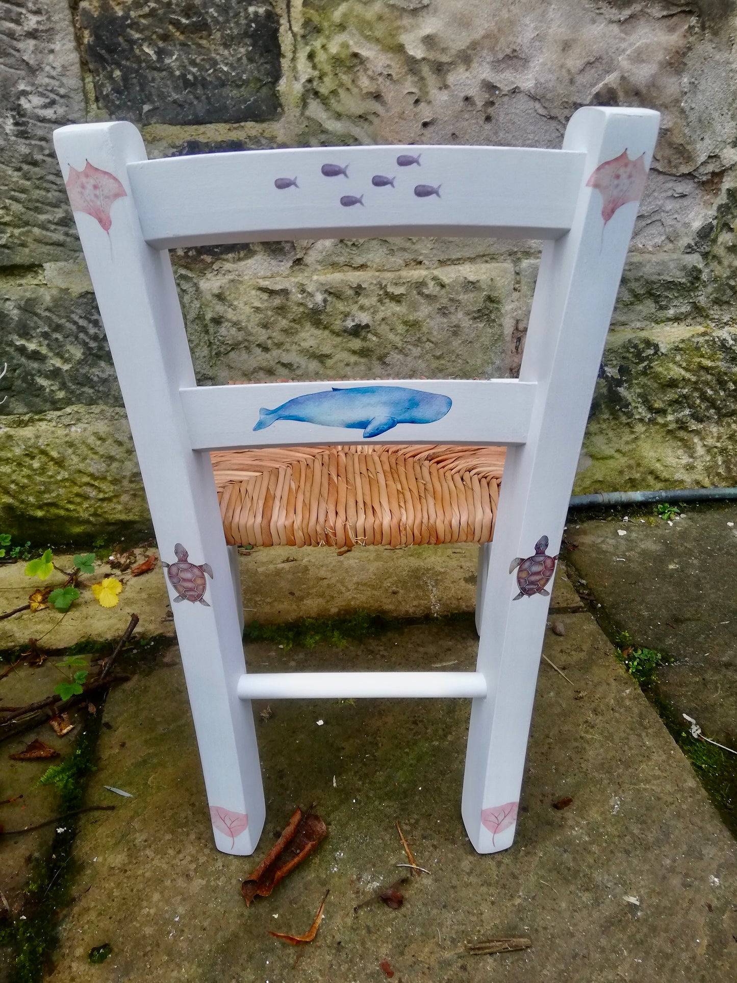 Rush seat personalised children's chair - Deep Sea theme - made to order