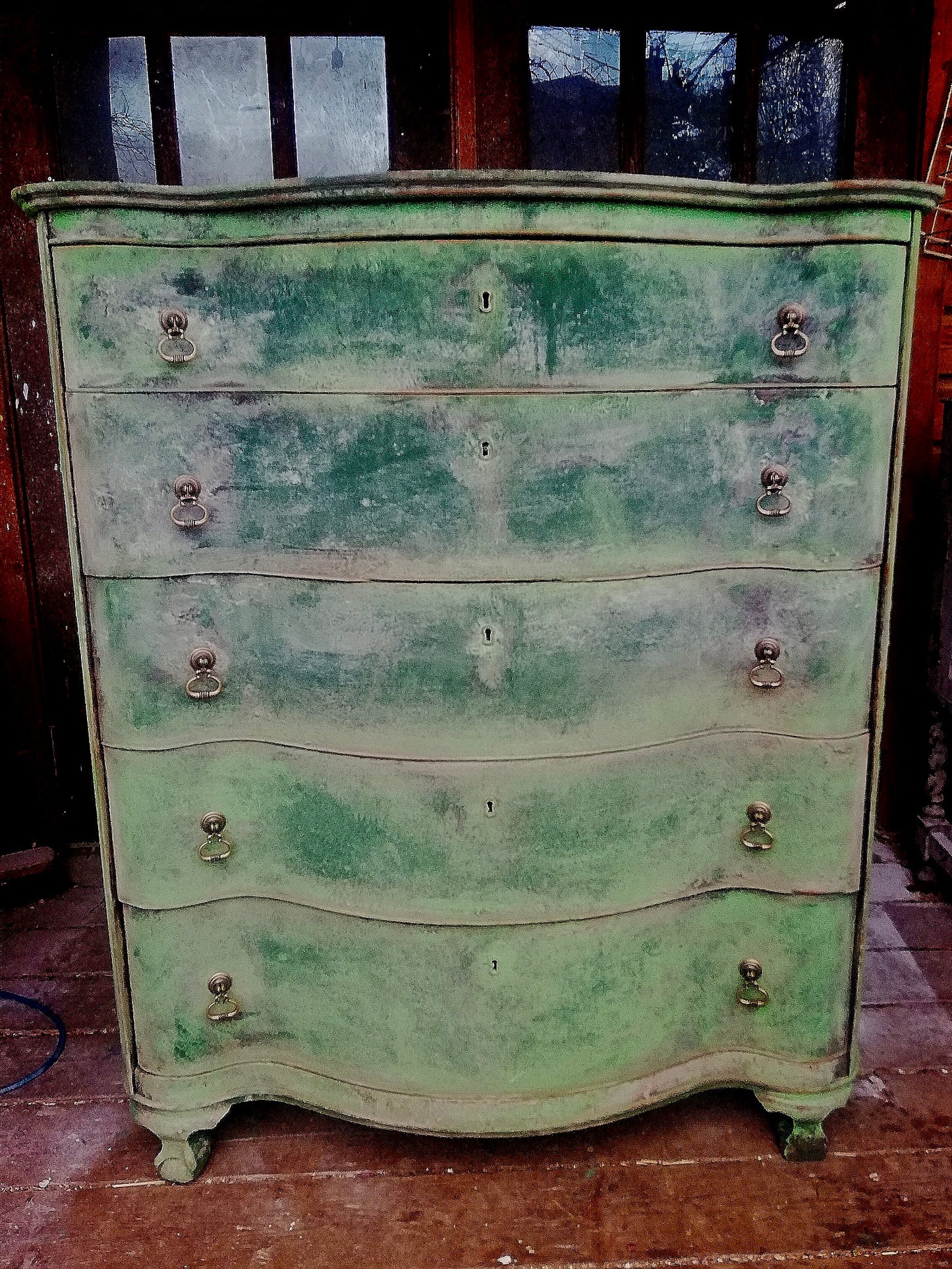 Commission for Laura Layered Annie Sloan chest of drawers in Greens