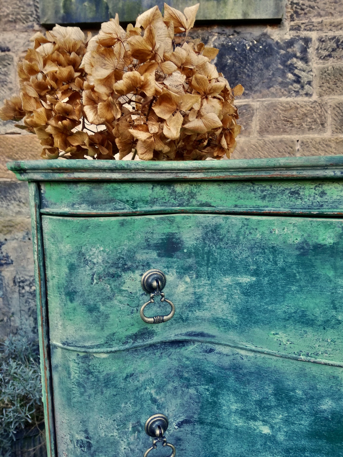 Commission for Laura Layered Annie Sloan chest of drawers in Greens