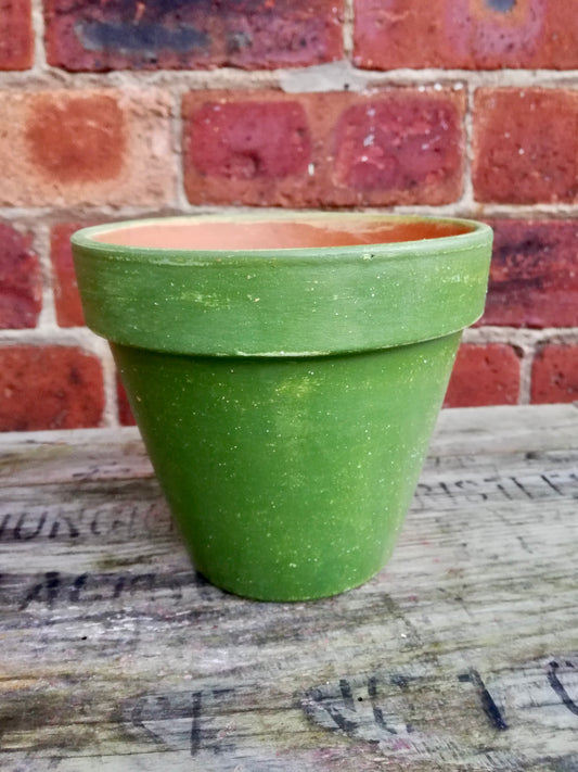 Hand painted terracotta plant pot in pale blues