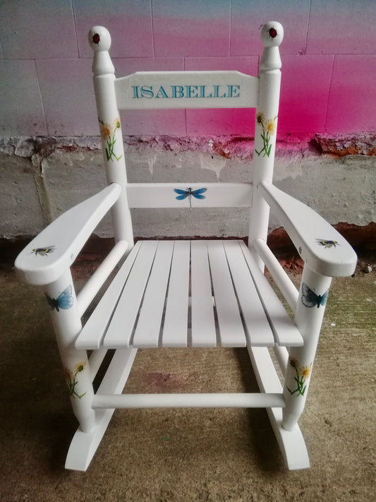 Commission for George personalised children's rocking chair - dragonfly theme