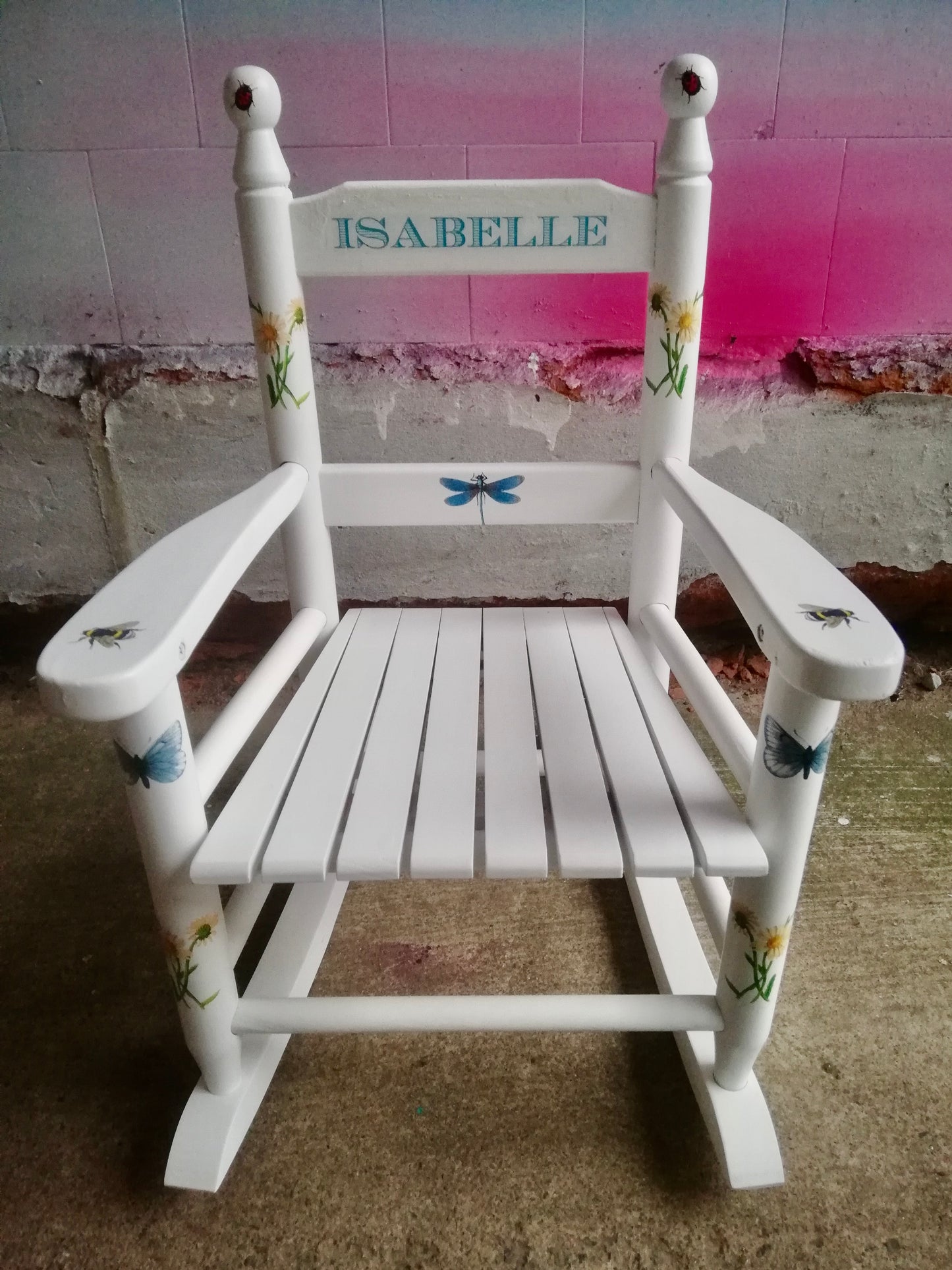 Personalised children's rocking chair - Dragonfly friends theme - made to order