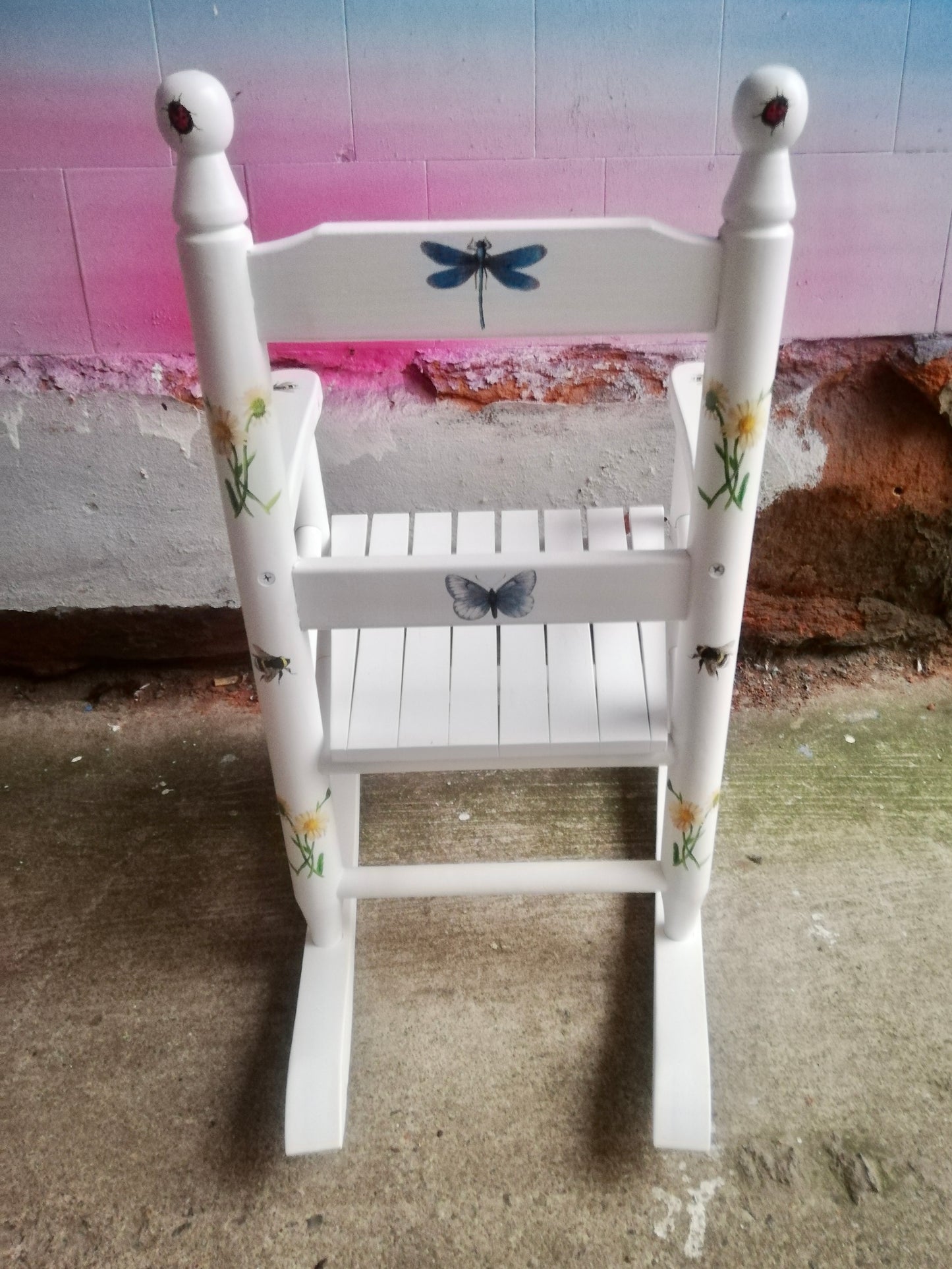 Commission for George personalised children's rocking chair - dragonfly theme