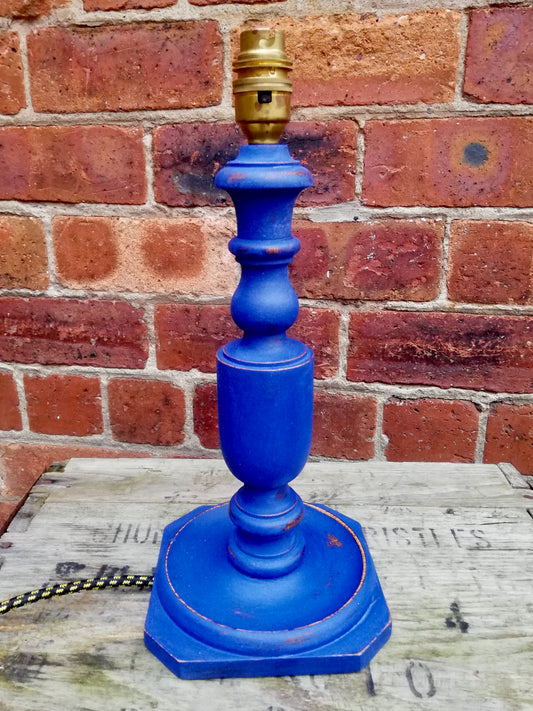 Vintage wooden lamp base painted in Napoleonic Blue