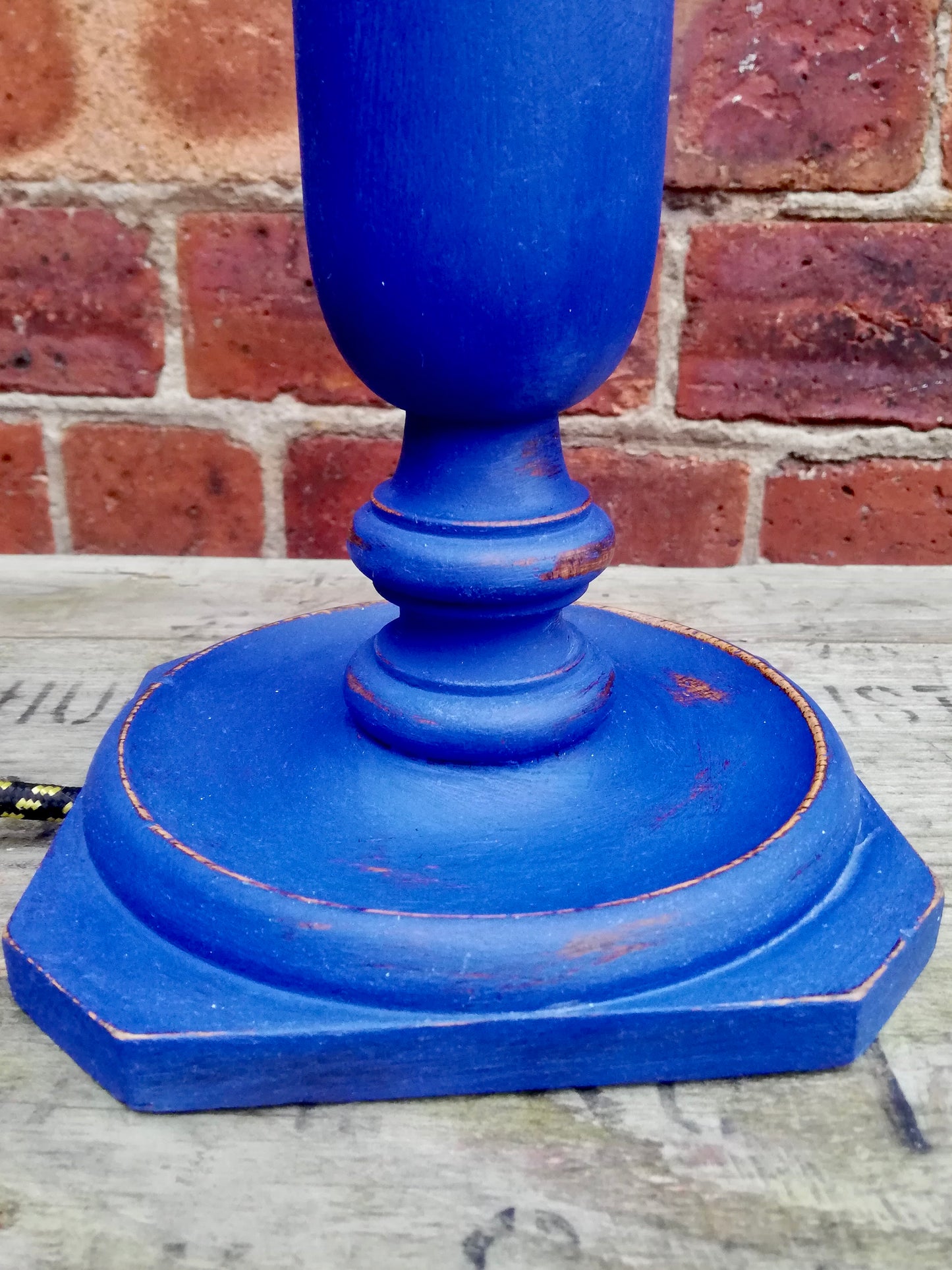 Vintage wooden lamp base painted in Napoleonic Blue