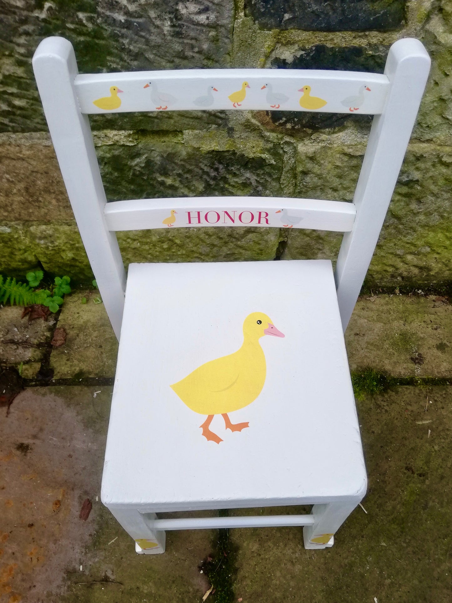 Ducks theme children's personalised vintage wooden school chair