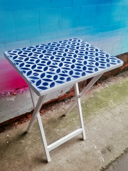 Reserved for Allyson - Vintage folding table in white and midnight blue