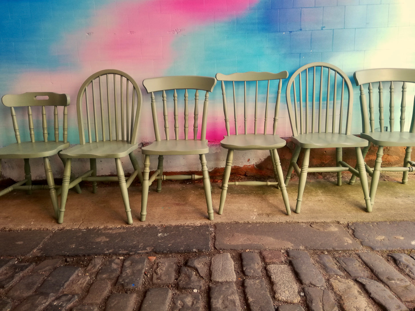 Handpainted Mismatch vintage dining chairs