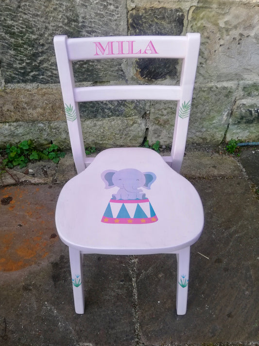 Commission for Harry - personalised children's chair elephant theme