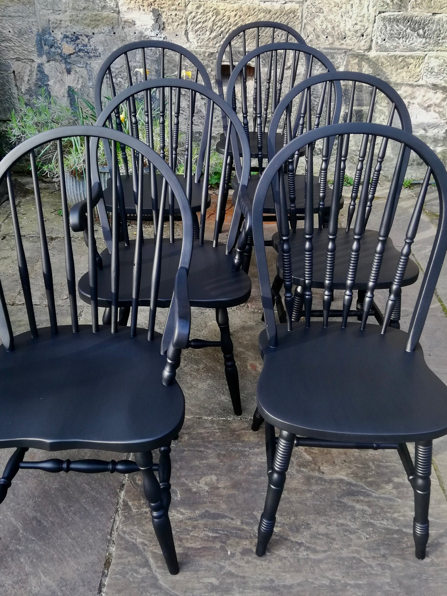 Commission for Gwen 7 dining chairs in Matt Black
