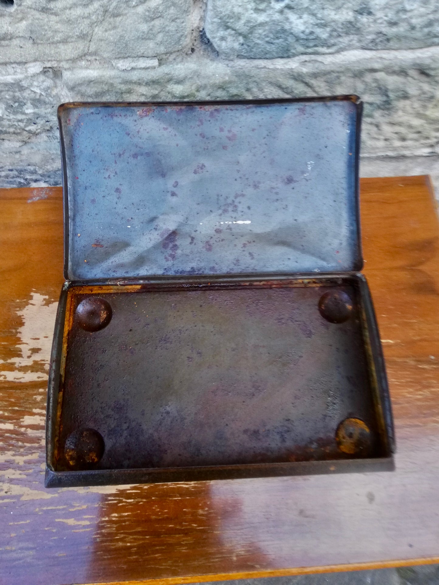 Vintage rustic rusty primitive metal tin