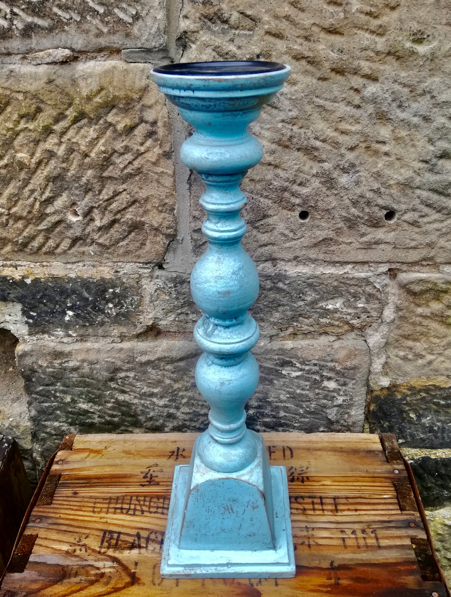 Large vintage wooden candlesticks original paint work with beautiful patina