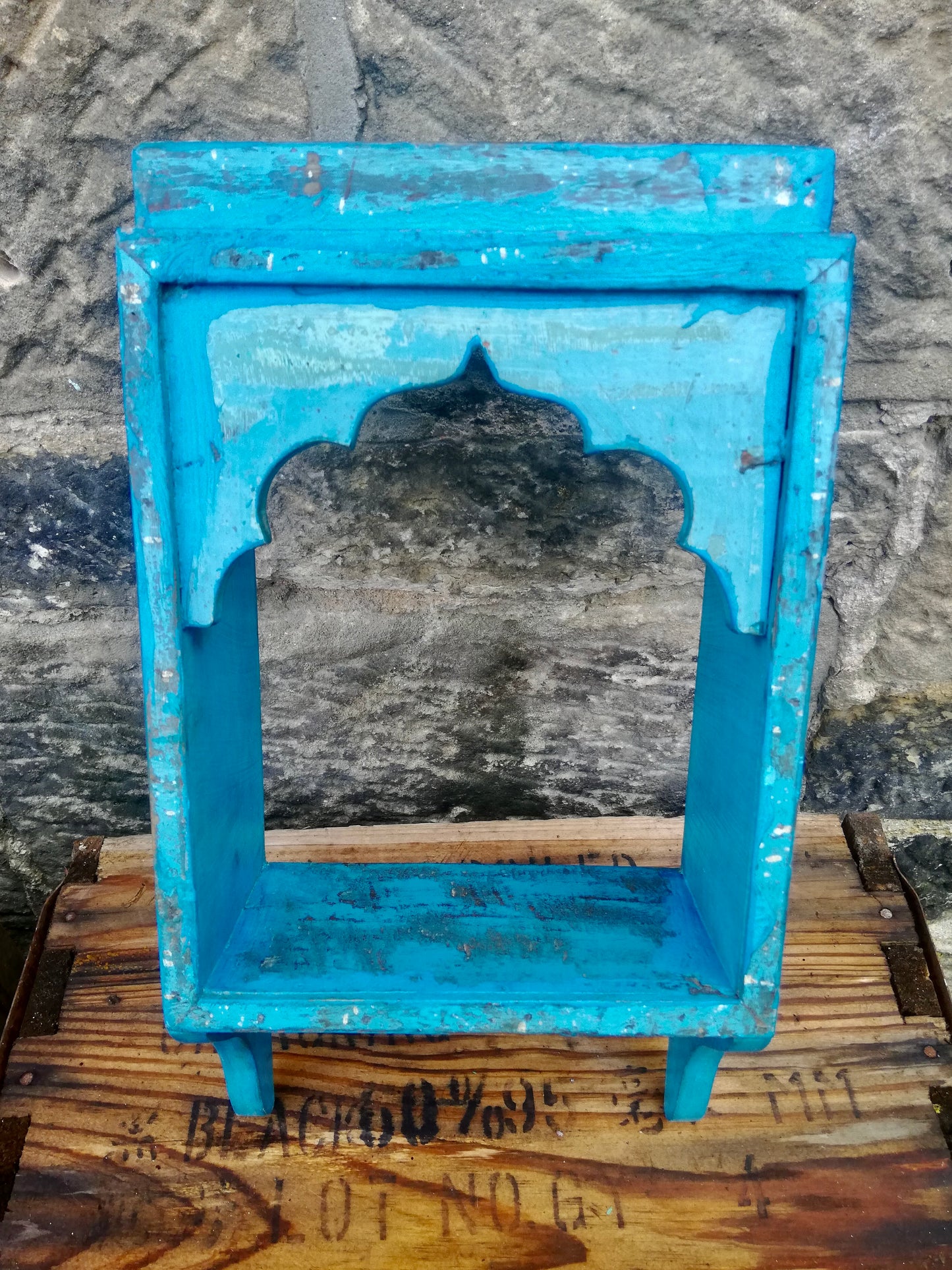 Stunning antique Indian single wall shelves with original paintwork and lovely patina