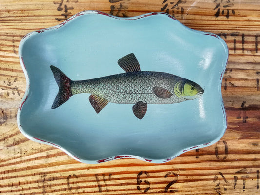 Painted decorative wooden bowl/ trinket dish with fish design