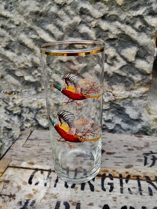 Set of 6 vintage glass pheasant tumbler drinking glasses
