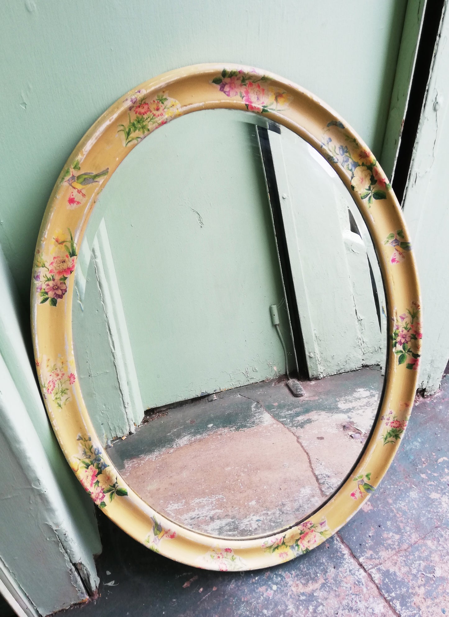 Large Vintage oval wall mirror painted in Layers of Miss Mustard Seed Milk Paint