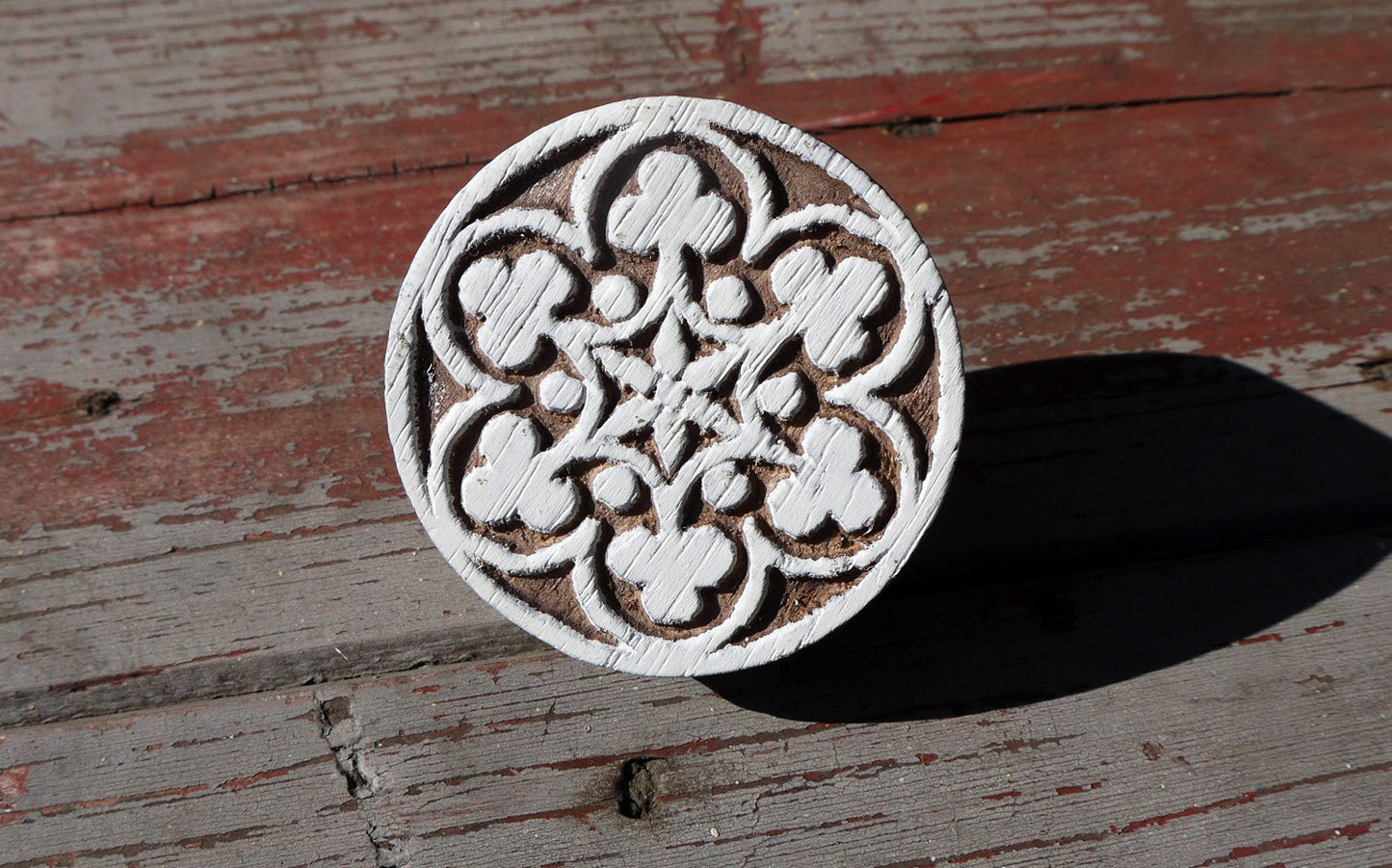 Large White Wood Mediterranean Mosaic drawer knob