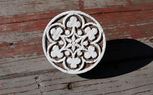 Large White Wood Mediterranean Mosaic drawer knob