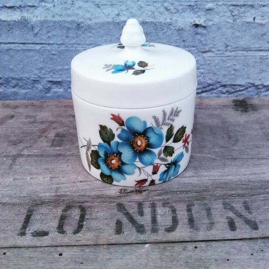 Little blue and white floral lidded pot. 