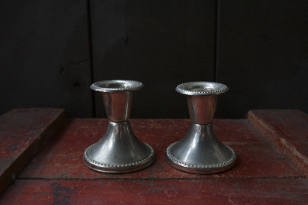 Little pair of  vintage retro silver coloured candle sticks from Emily Rose Vintage