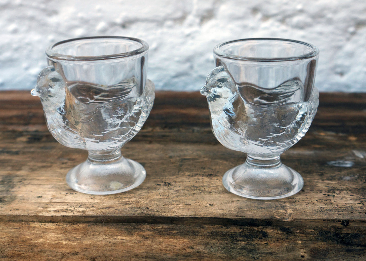 Set of two french vintage glass chicken egg cups