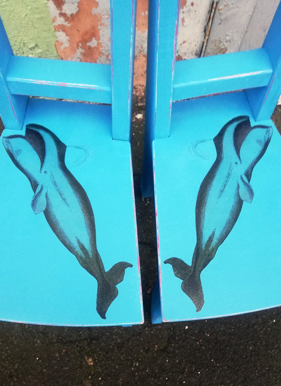 Pair of super cute painted children's chairs with Whale design