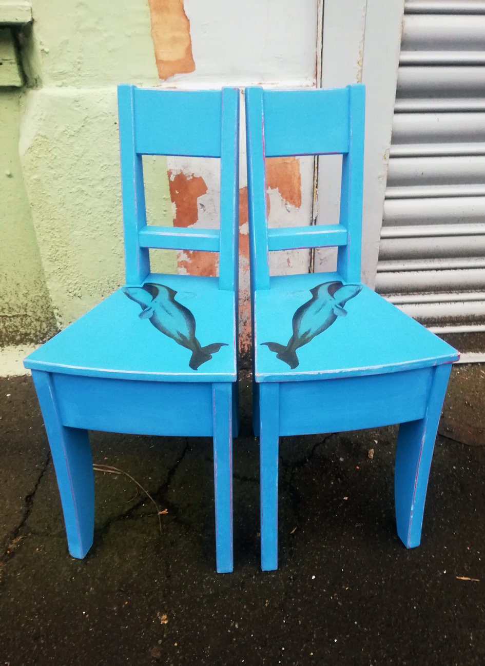 Pair of super cute painted children's chairs with Whale design