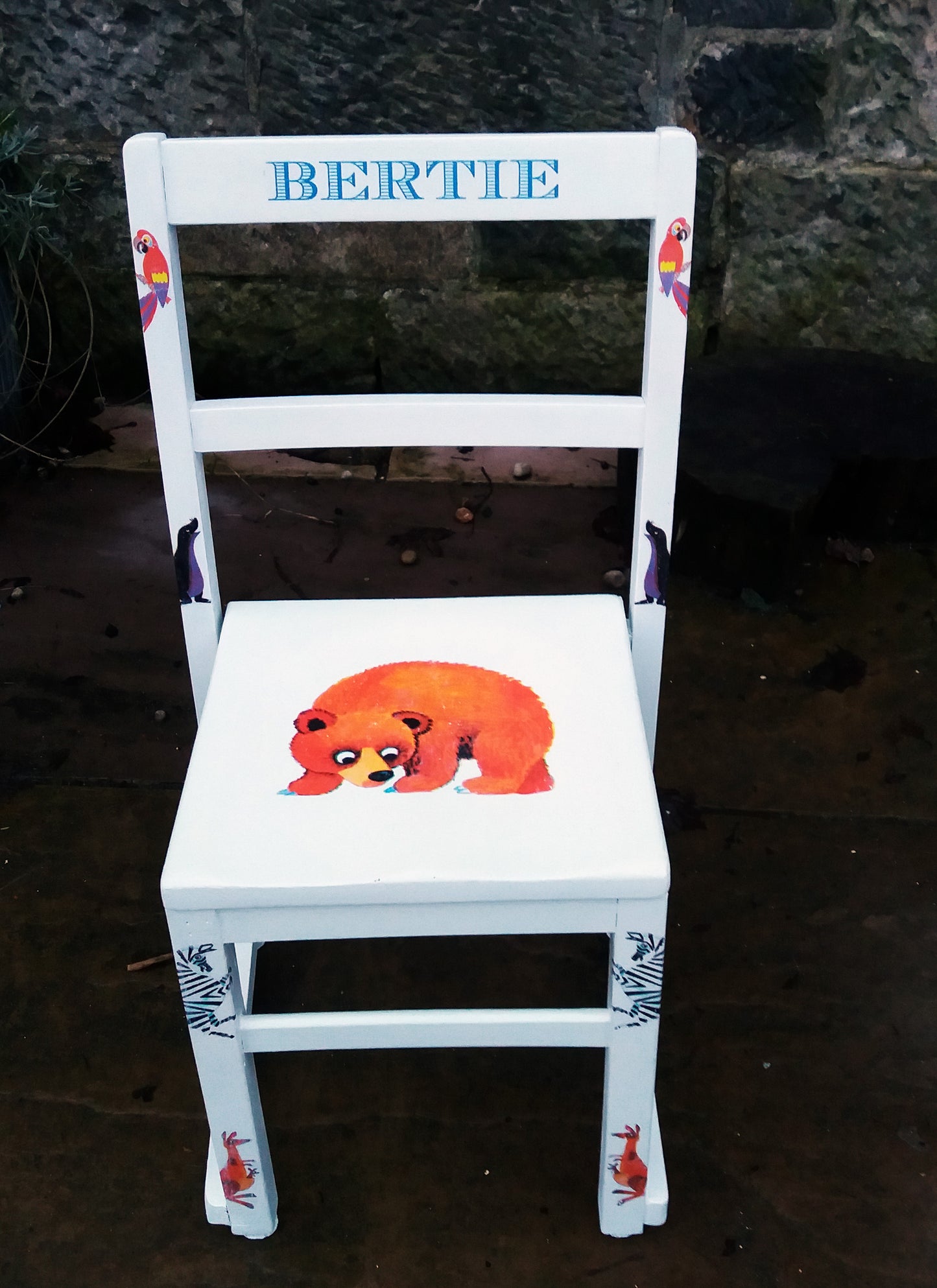 Custom Listing for Andy and Hattie Personalised vintage school chair with vintage zoo theme