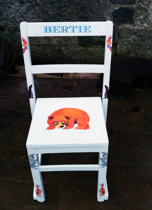 Custom Listing for Andy and Hattie Personalised vintage school chair with vintage zoo theme