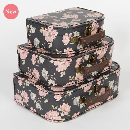 New....Set of 3 French Rose Vintage style girl's mini suitcases