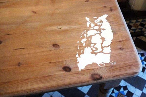 Refurbished upcycled Pine Dining Table with owl stencil